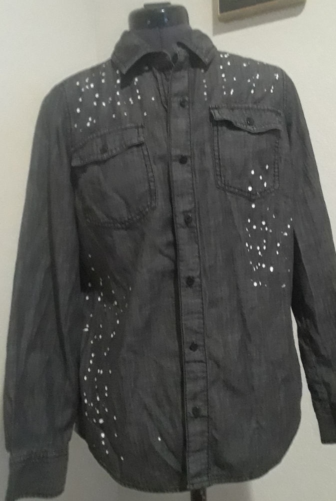Arizona Jean Co Splatter Black Denim Button Down Shirt